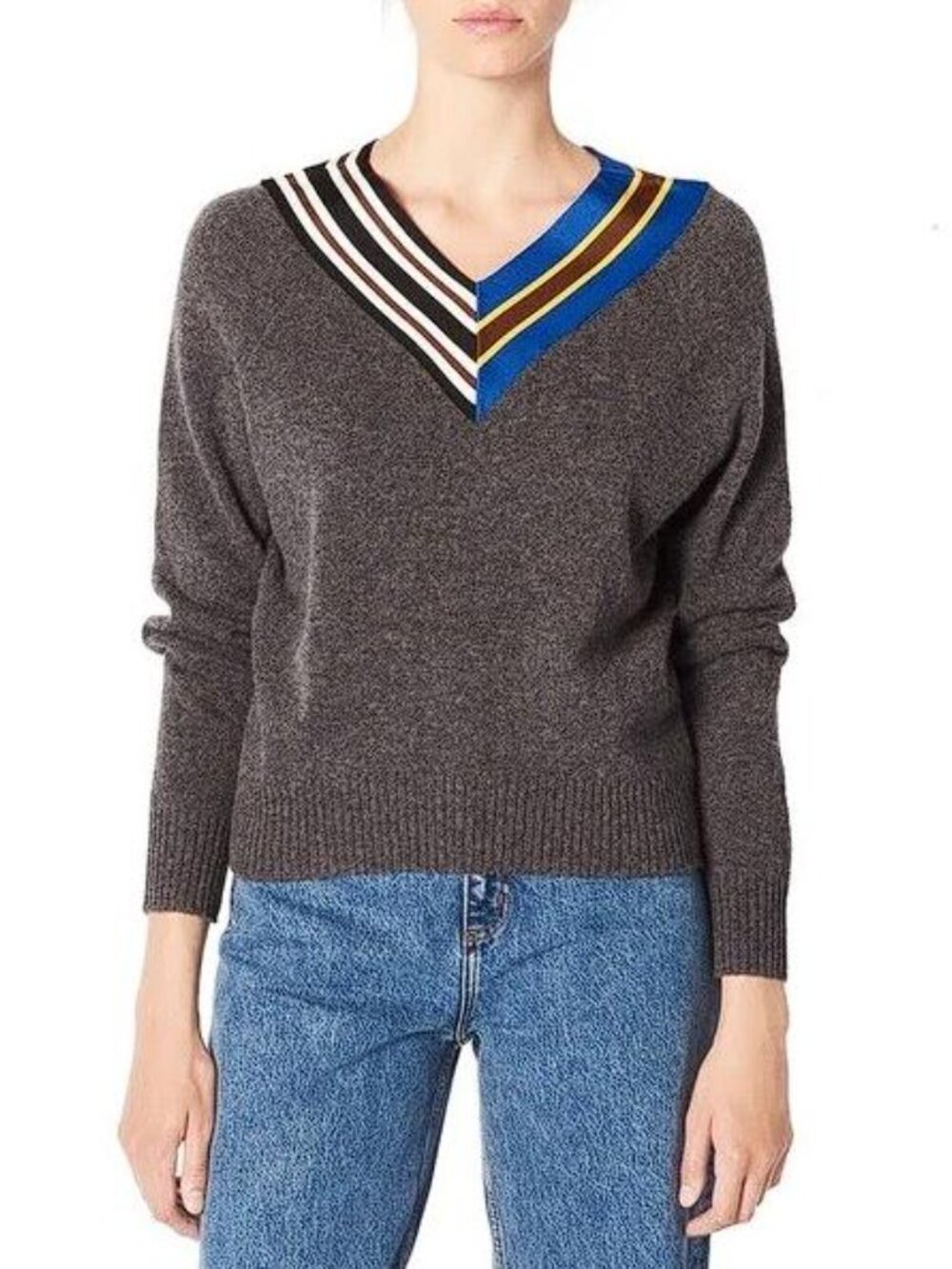 SANDRO Women's Nepeta Striped V-Neck Sweater Size 0